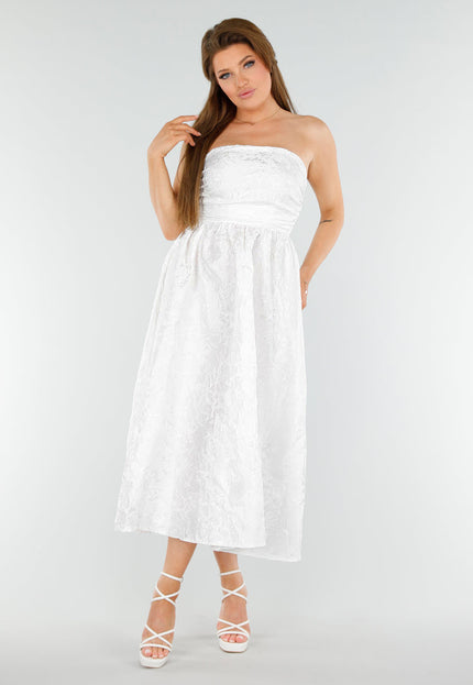 NEW110625 Witte Strapless Midi Jurk