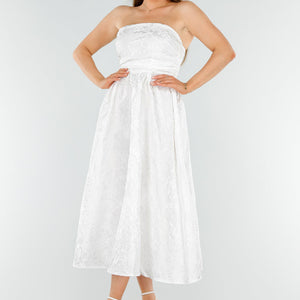 NEW110625 Witte Strapless Midi Jurk