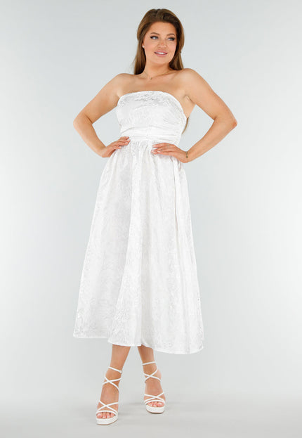 NEW110625 Witte Strapless Midi Jurk