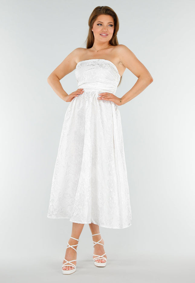 NEW110625 Witte Strapless Midi Jurk