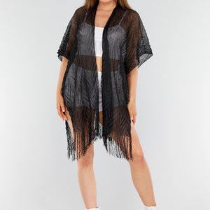 NEW110625 Zwarte Cover-Up met Franjes