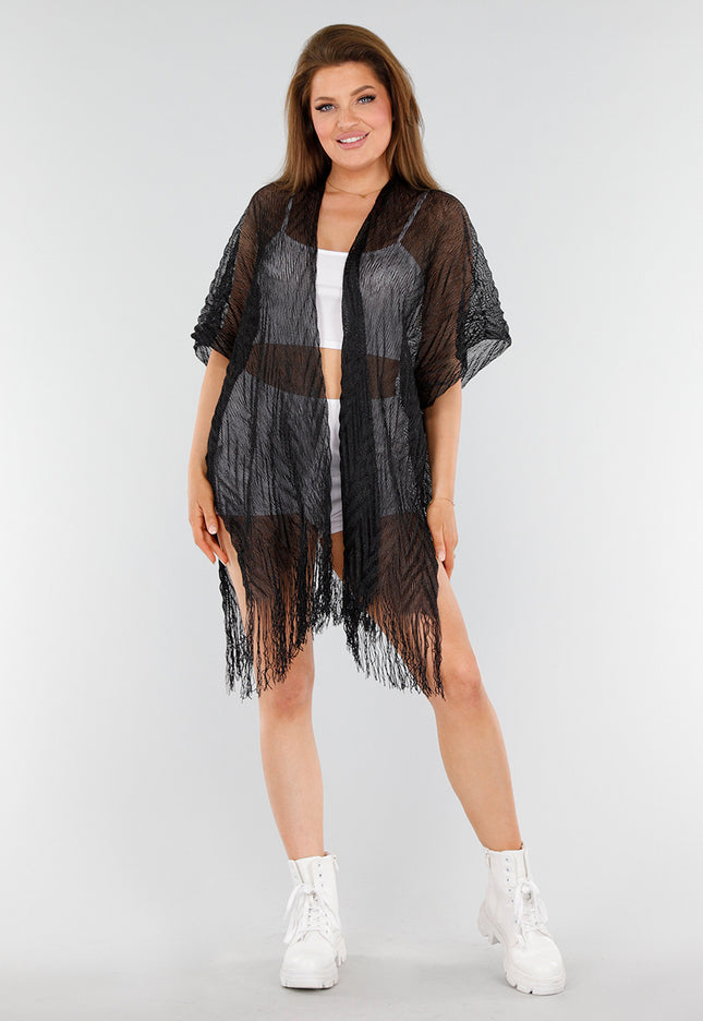 NEW110625 Zwarte Cover-Up met Franjes