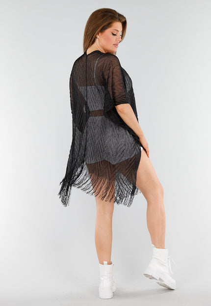 NEW110625 Zwarte Cover-Up met Franjes
