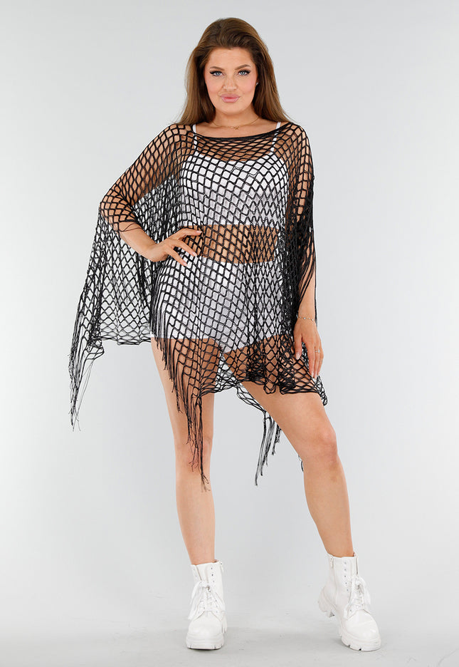 NEW110625 Zwarte Fishnet Festival Top