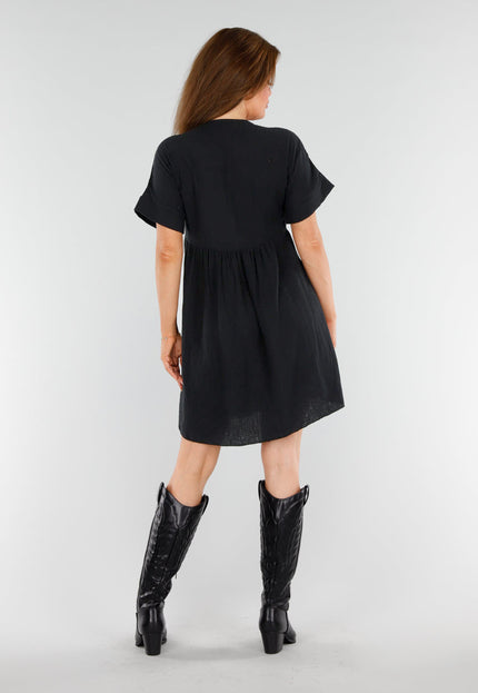 NEW110625 Zwarte Katoenen Jurk met Borduursel