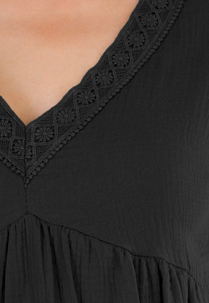 NEW110625 Zwarte Katoenen Jurk met Borduursel