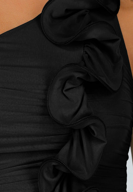 OP=OP.04.NL Zwarte One-Shoulder Jurk met Split