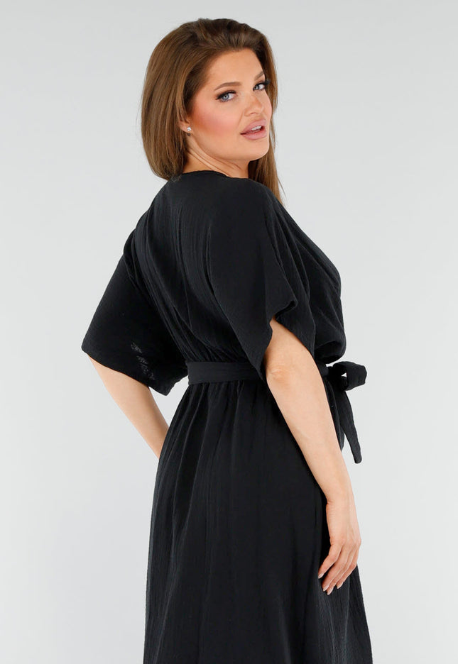 NEW110625 Zwarte Overslagjurk met Strik