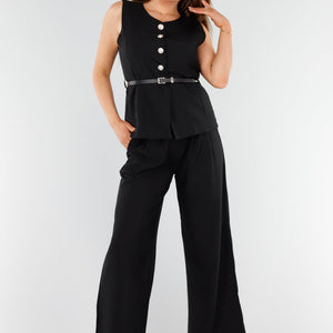 NEW110625 Zwarte Set met Top en Wijde Broek