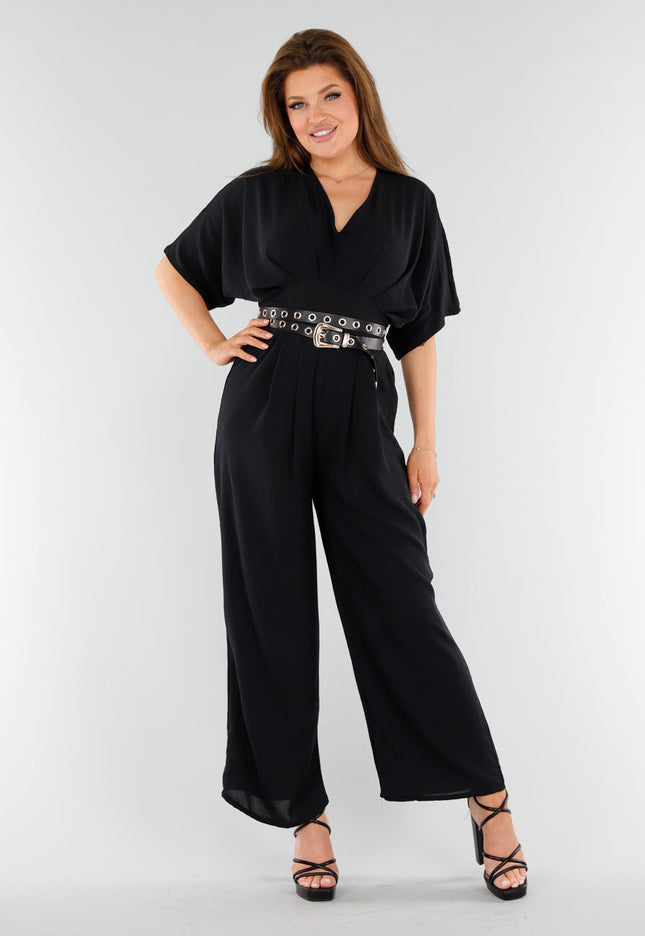 NEW110625 Zwarte Wijde Jumpsuit met Strik