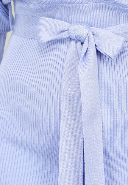 NEW1109 Lichtblauwe Rib Jurk met Ceintuur