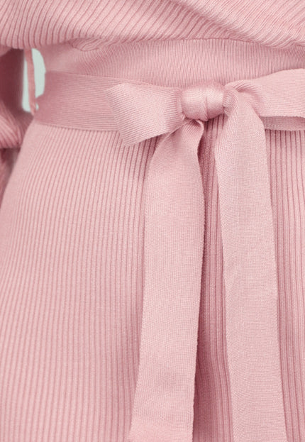 NEW1109 Lichtroze Rib Overslag Jurkje met Tailleband