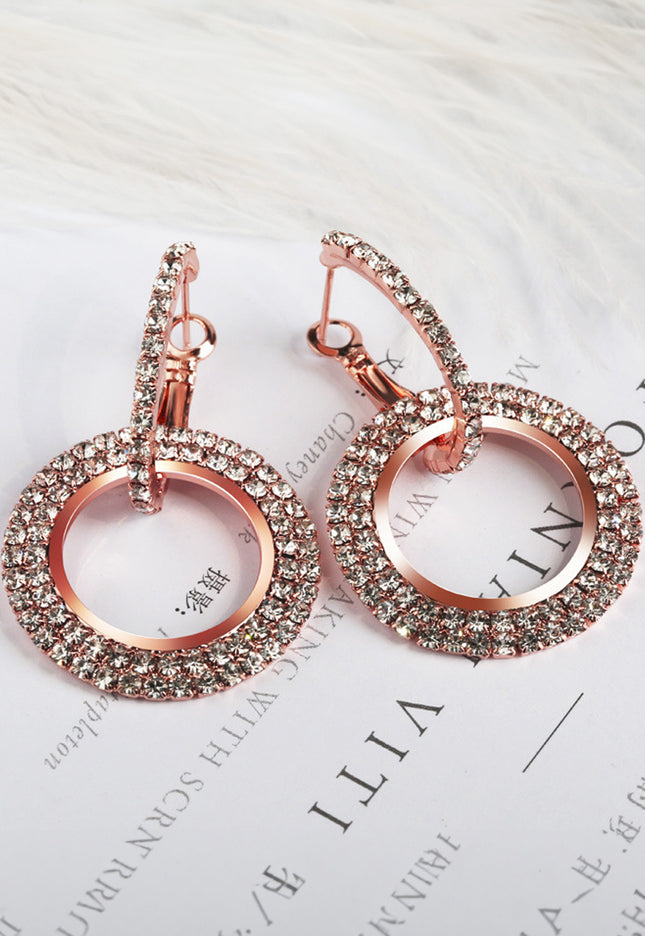 NEW1109 Rosé Gouden Stainless Cirkel Oorbellen met Strass Steentjes