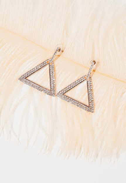 NEW1109 Rosé Gouden Stainless Driehoek Oorbellen met Glitter Steentjes