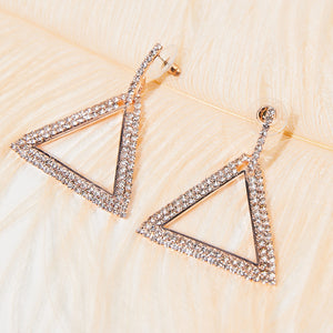 NEW1109 Rosé Gouden Stainless Driehoek Oorbellen met Glitter Steentjes