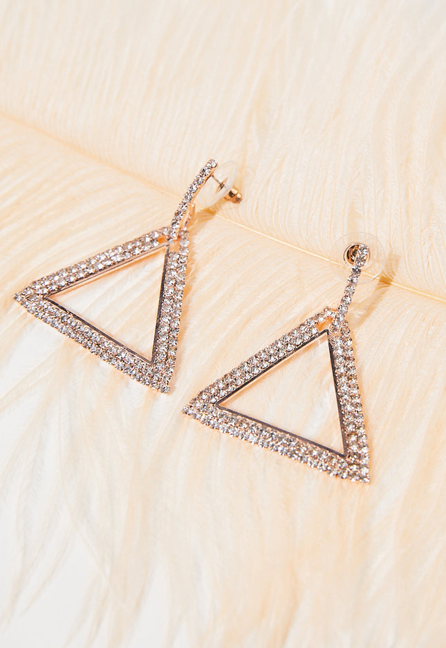 NEW1109 Rosé Gouden Stainless Driehoek Oorbellen met Glitter Steentjes