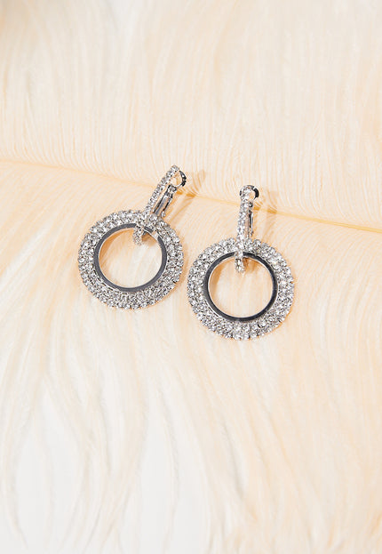 NEW1109 Zilveren Ronde Stainless Strass Oorbellen