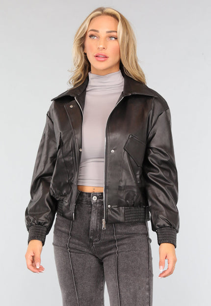 OP=OP.10.NL Zwart Oversized Lederlook Bomberjack