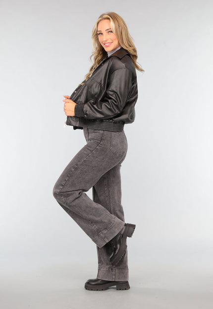 OP=OP.10.NL Zwart Oversized Lederlook Bomberjack