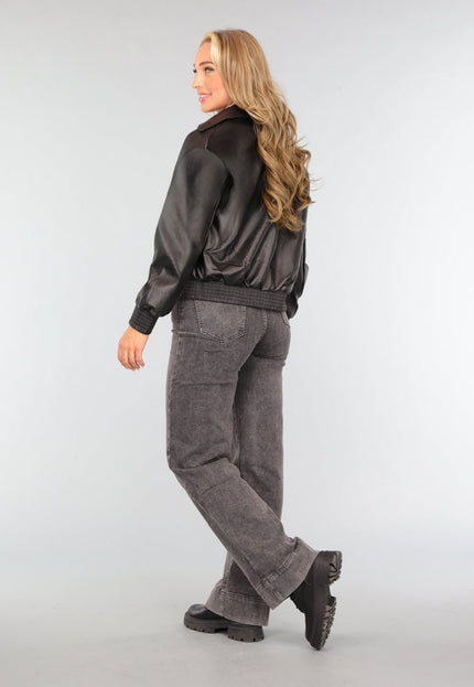 OP=OP.10.NL Zwart Oversized Lederlook Bomberjack