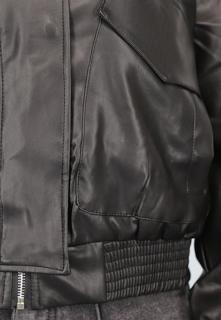 OP=OP.10.NL Zwart Oversized Lederlook Bomberjack