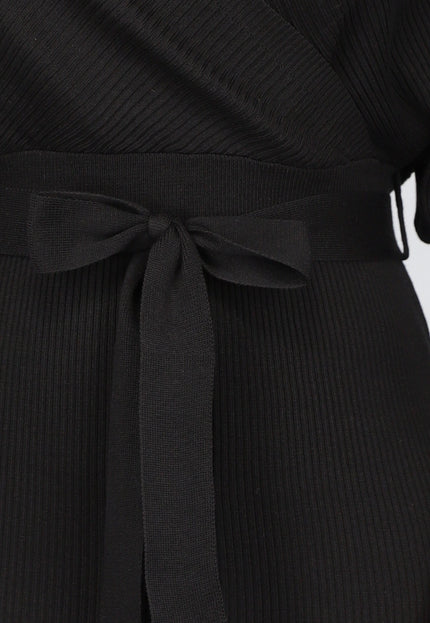 NEW1109 Zwarte Rib Midi Jurk met Tailleband