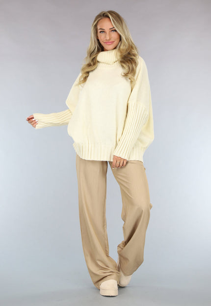 NEW1110 Grote Oversized Gebreide Trui Crème