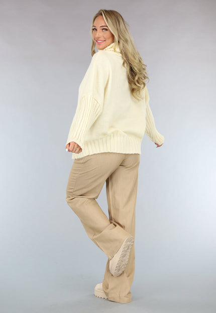 NEW1110 Grote Oversized Gebreide Trui Crème