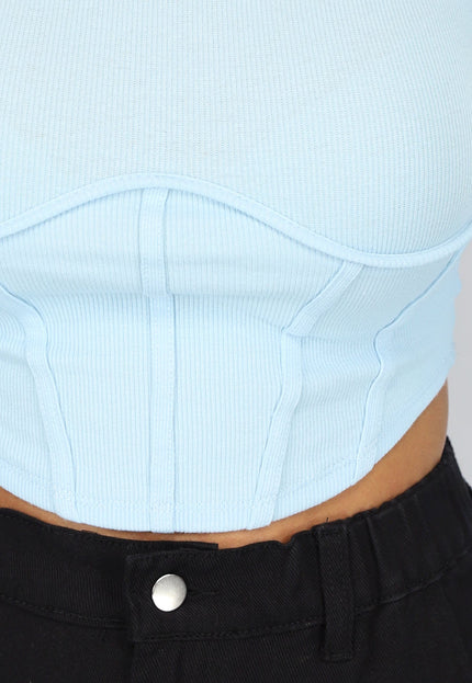 OP=OP.AV.09 Top met Korset Design Lichtblauw