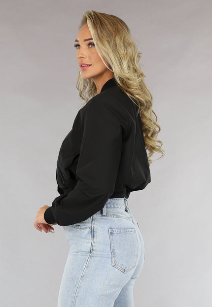 NEW1110 Zwarte Cropped Bomber Jacket