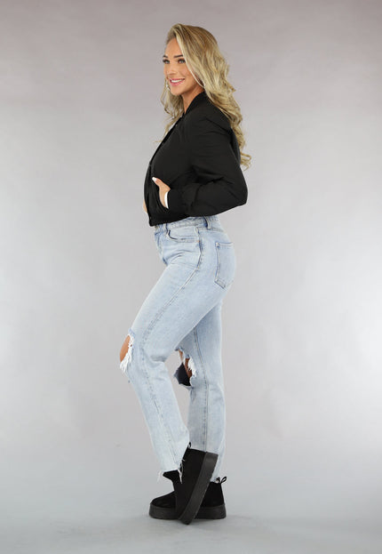 NEW1110 Zwarte Cropped Bomber Jacket