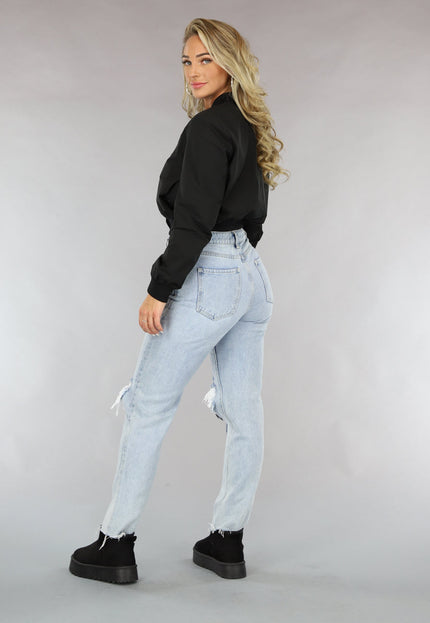 NEW1110 Zwarte Cropped Bomber Jacket