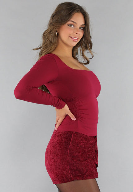 NEW1112 Burgundy Longsleeve Top met Vierkante Hals