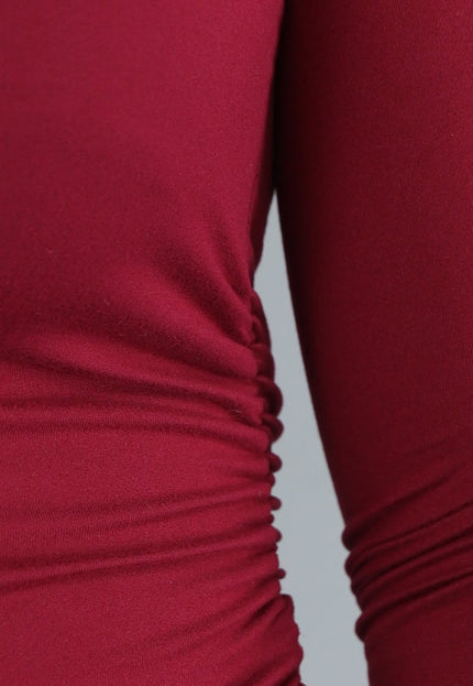 NEW1112 Burgundy Longsleeve Top met Vierkante Hals