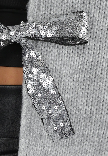 NEW1112 Grijze Trui met Pailletten Strikken