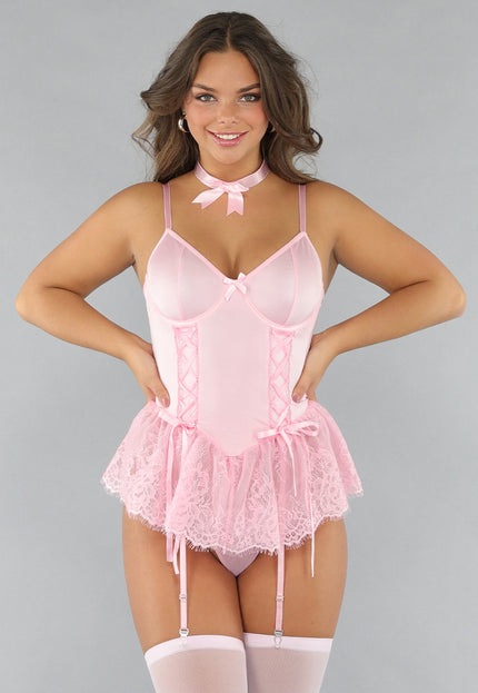 NEW1112 Lichtroze Lingerie Jurkje met Strikjes