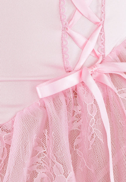 NEW1112 Lichtroze Lingerie Jurkje met Strikjes