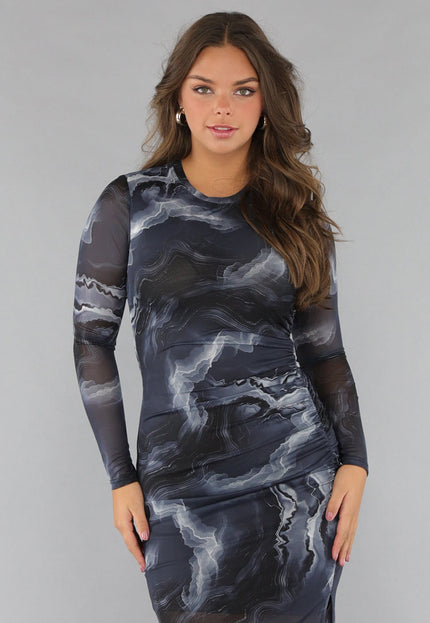 NEW1112 Maxi Jurk met Marble Print in Grijs