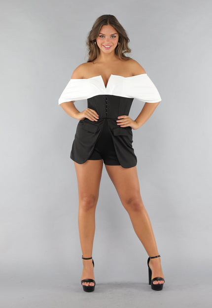 NEW1112 Off Shoulder Playsuit met Korset Detail