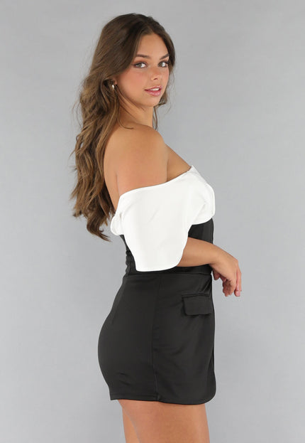 NEW1112 Off Shoulder Playsuit met Korset Detail