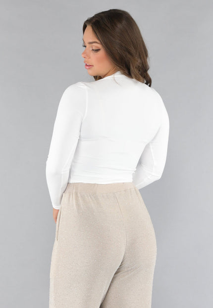 OP=OP.48.NL Stretch Top met Lange Mouwen in Wit