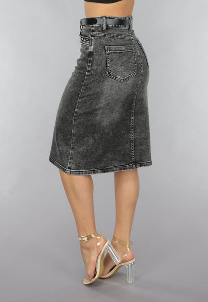 NEW120225 Antraciet Denim Midi Rok met Riempje