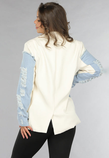 NEW120225 Beige Blazer met Denim Details