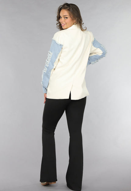 NEW120225 Beige Blazer met Denim Details