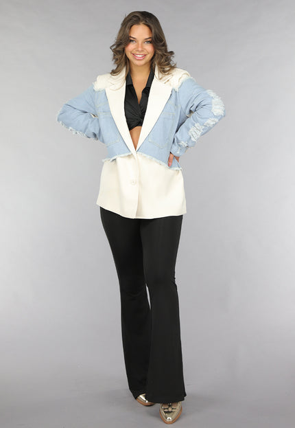 NEW120225 Beige Blazer met Denim Details