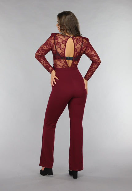 OP=OP.AV.12 Burgundy Jumpsuit met Kanten Details