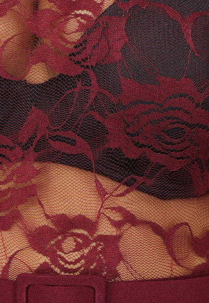 OP=OP.AV.12 Burgundy Jumpsuit met Kanten Details