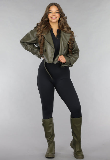 NEW120225 Korte Khaki Lederlook Jasje