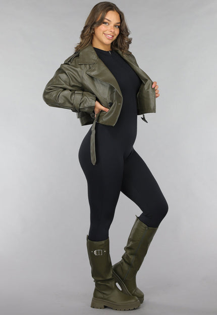 NEW120225 Korte Khaki Lederlook Jasje