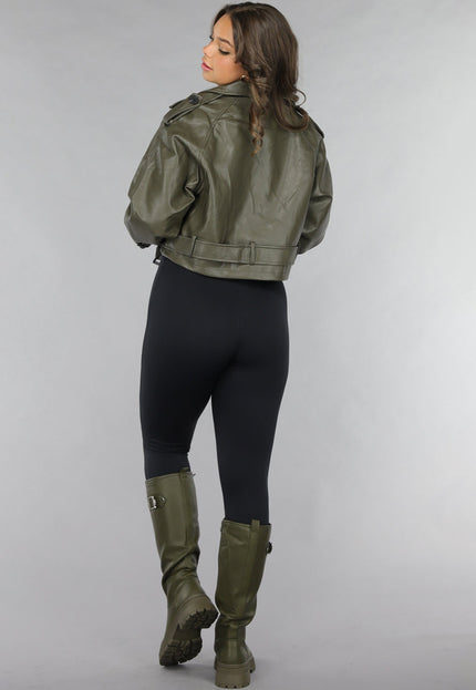 NEW120225 Korte Khaki Lederlook Jasje